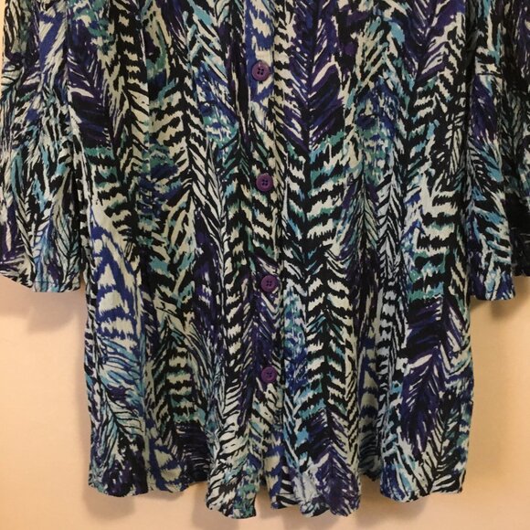 100% Rayon Papa Vancouver Fern Boho Cold Shoulder Bell Sleeve Button Down Top - Picture 3 of 15